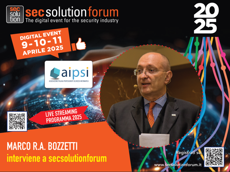 AIPSI patrocina ed è intervenuta a SecSolutionForum 2025. Disponibile l'intervento di M. R. A. Bozzetti